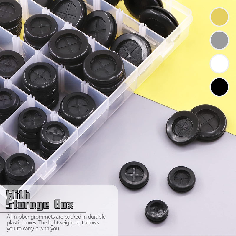 Mardatt 101 Pcs 8 Sizes Rubber Grommet Set, 16-38mm Double Sided Round Round Electrical Wire Gasket with Storage Box and Knife, Solid Ring Gasket Rubber for Cable Firewall Hole Plug Auto