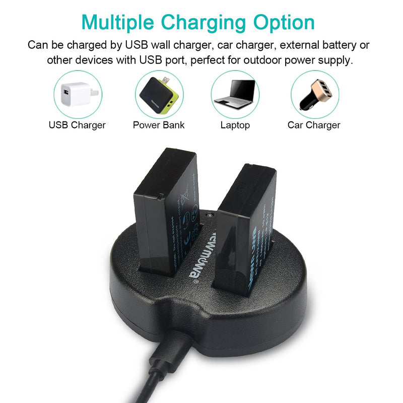 Newmowa LP-E12 Replacement Battery (2-Pack) and Dual USB Charger for Canon LP-E12 and Canon EOS M M2 M10 M50 M100 M200 EOS 100D EOS Rebel SL1 EOS KISS X7 PowerShot SX70 HS