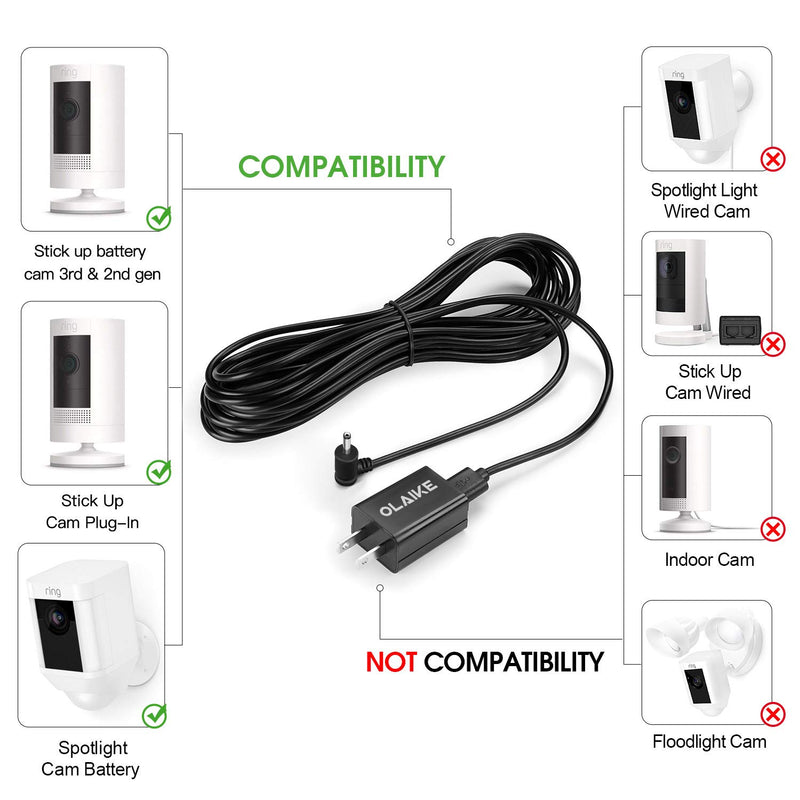 OLAIKE 8m/26ft Charge Cable with DC Power Adapter Compatible with Stick Up Cam Battery 3rd Gen/2nd Gen/Plug-in & Spotlight Cam Battery,Weatherproof Cable to Continuously Charge Your Camera,Black Black（26 ft/8 m）