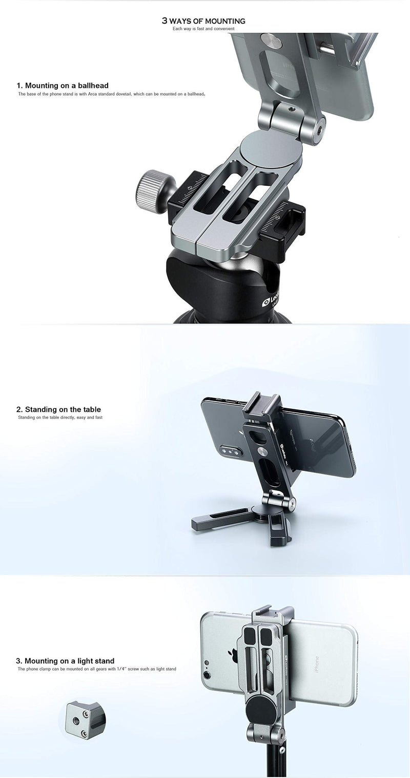 LEOFOTO PS-2 Silver Smartphone Clamp/Holder/Video/Selfie Stand Arca/RRS Compatible