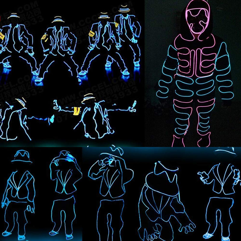 cuzile EL Wire 3 Light Modes Neon Light Battery Powered Electroluminescent Wire Glowing Strobing Decorative Light for Xmas Party Pub (8x1m Red Green Blue White Pink Yellow Orange Lemon)