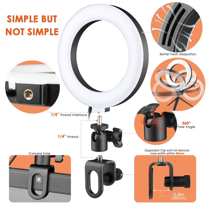 6" Ring Light Clip On, Video Conference Lighting, Laptop Light for Computer, Webcam Lighting, Zoom, Selfie, Remote Working, Distance Learning, YouTube, TikTok 6inch