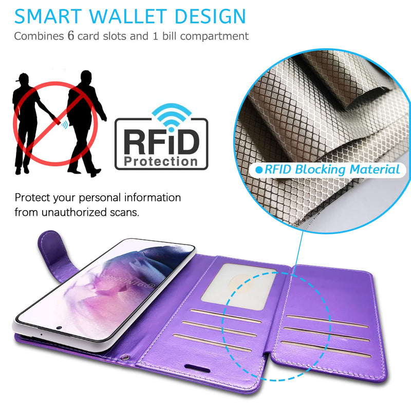 CoverON Wallet Pouch Designed for Samsung Galaxy S22 Plus Case, RFID Blocking Flip Folio Stand PU Leather Phone Cover - Purple