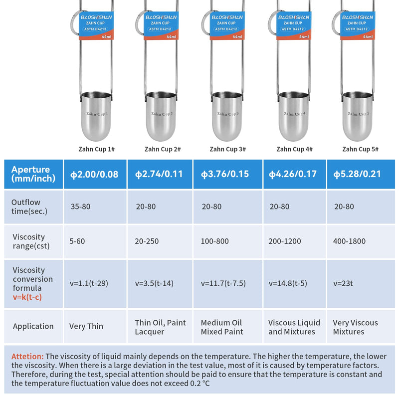 BAOSHISHAN NO.1 Zahn Cup Viscosity Cup #1 Dip Type 44ml Stainless Steel Viscometer Flow Cup for Paint Finishes Oil Dye Sauce Honey