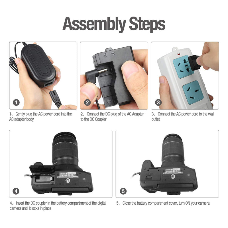 ACK-E10, FlyHi ACK-E10 AC Power Adapter DR-E10 DC Coupler Charger Kit (Replacement for LP-E10) for Canon EOS Rebel T3, T5, T6, T7, T100 Kiss X50, Kiss X70, EOS 1100D, 1200D, 1300D, 2000D, 4000D.