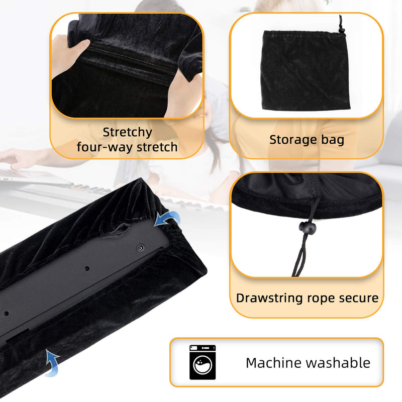 Piano Keyboard Cover, Premium Stretchable Velvet Digital Piano Dust Cover with Storage Bag, Compatible with Most 76-88 Key Models Electronic Keyboard, Digital Piano - Black 76-88keys