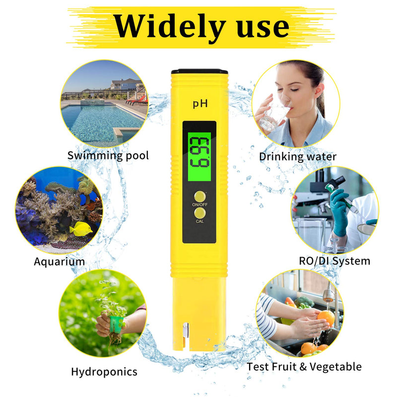 Ph Meter for Water, Digital PH Tester Pen, 0.01 High Accuracy with 0-14 PH Measurement Range for Household Drinking, Pool and Aquarium yellow