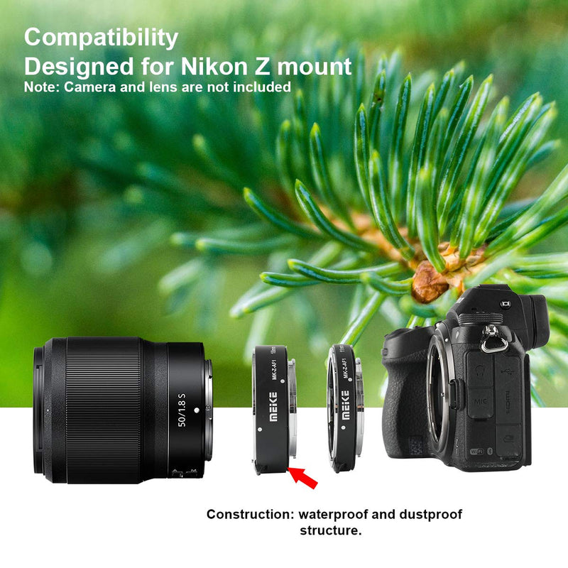 MEKE MK-Z-AF1 11mm 18mm Full Frame Macro Metal AF Auto Focus Extension Tube Adapter Ring Kit Compatible with Nikon Z Series Cameras Z5 Z6 Z7 Z50 Z6II Z7II