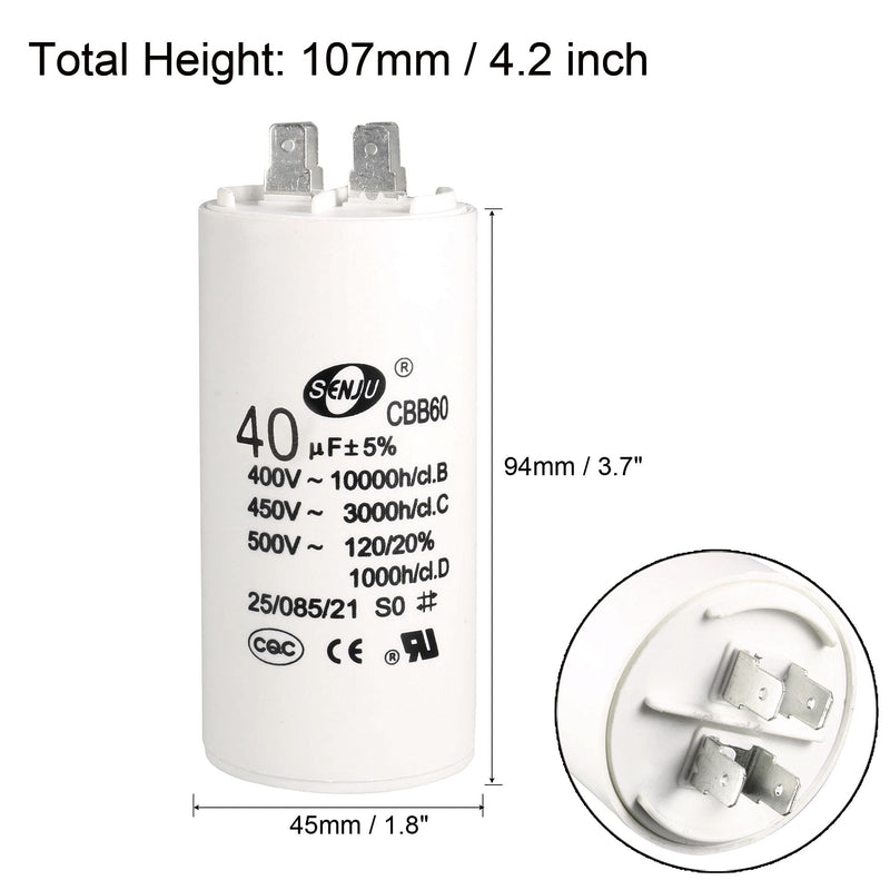 uxcell CBB60 Run Capacitor 40uF 450V AC Double Insert 50/60Hz Cylinder 94x45mm White for Air Compressor Water Pump Motor