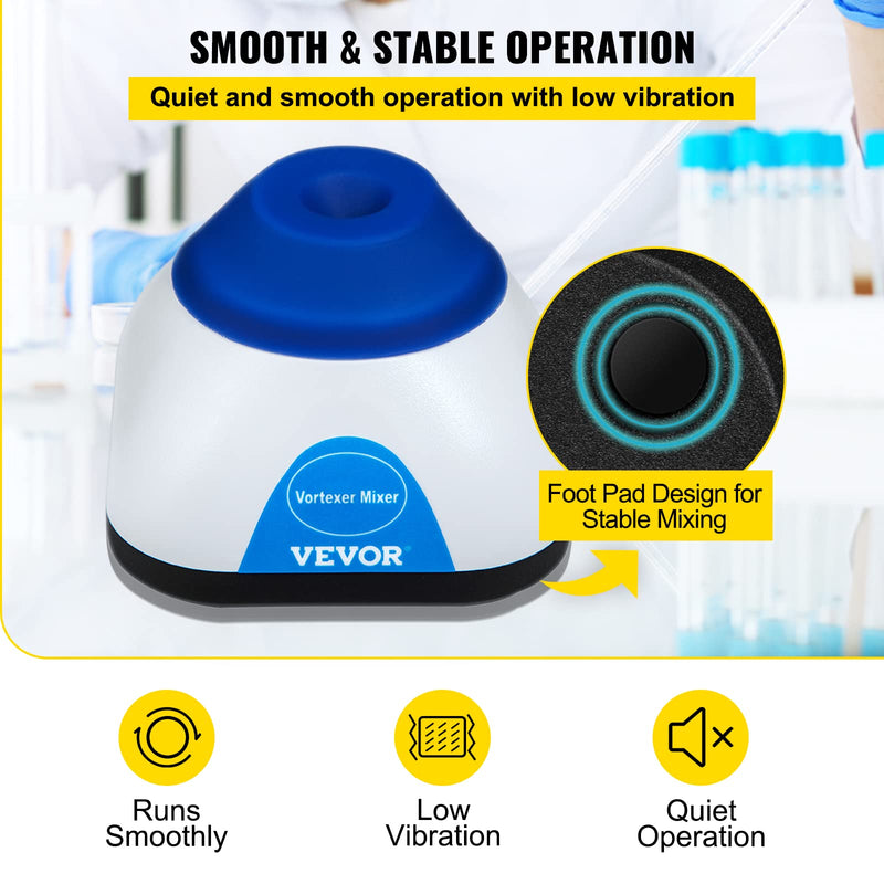 VEVOR Vortex Mixer, 3000RPM Mini Vortex Mixer Shaker, Touch Function Scientific Lab Vortex Shaker, Mix Up to 50ML, 6mm Orbital Diameter for Test Tube, Tattoo Ink, Nail Polish, Eyelash Adhesives, Paint Blue
