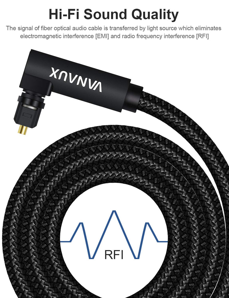 VANAUX 90 Degree Optical Audio Cable Digital Toslink S/PDIF Audio Cable for Home Theater,Sound Bar,TV,Xbox,Playstation - Black (26ft/8m) 26ft/8m