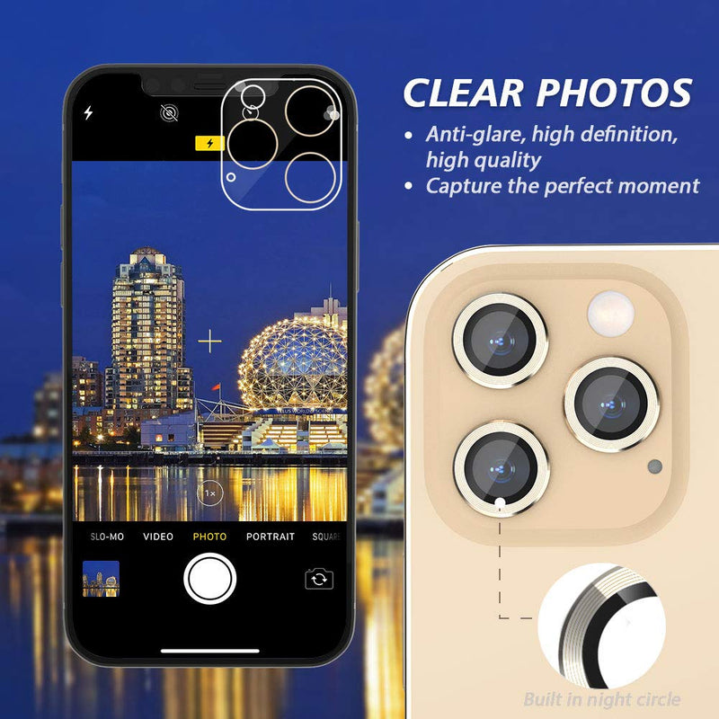 CloudValley Camera Lens Protector for iphone 12 Pro Max, Tempered Glass Film, Aluminum Alloy Screen Cover, 3 Pack Gold, with Cleaning Kit Glod