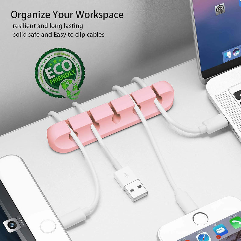Cable Clips, 5 Packs Pink Cable Management Cord Organizer, Self Adhesive Cord Holder for USB Cable/Power Cord/Wire, Car and Desk, Home and Office (7-5-3-1-1 Slots)