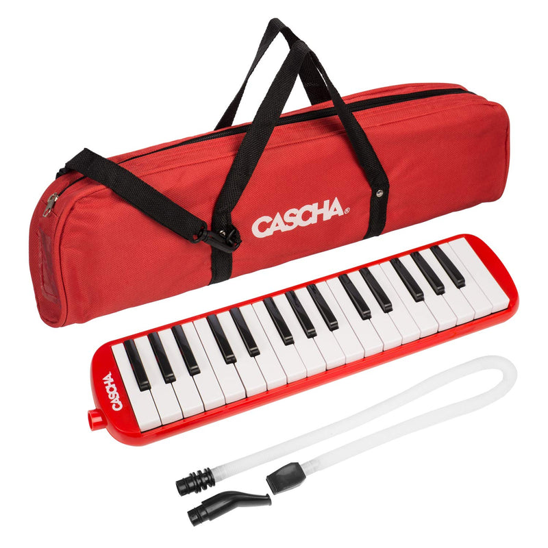 Cascha Melodica Children and Adults I Melodica 32 Keys Including Carry Bag and Textbook I Versatile Fun Textbook with Button Sticker for Learning Melodica I Wind Instrument Including Mouthpiece Set mit Lehrbuch red