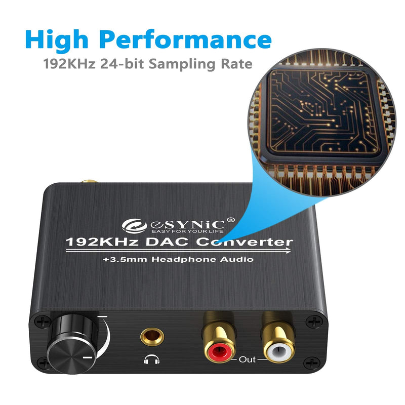 192kHz DAC Converter eSynic Digital to Analog Converter Volume Control Digital Optical Coaxial Toslink to Analog Stereo L/R RCA 3.5mm Audio Adapter with Power Plug for DVD PS3 PS4 TV Amps Home Cinema