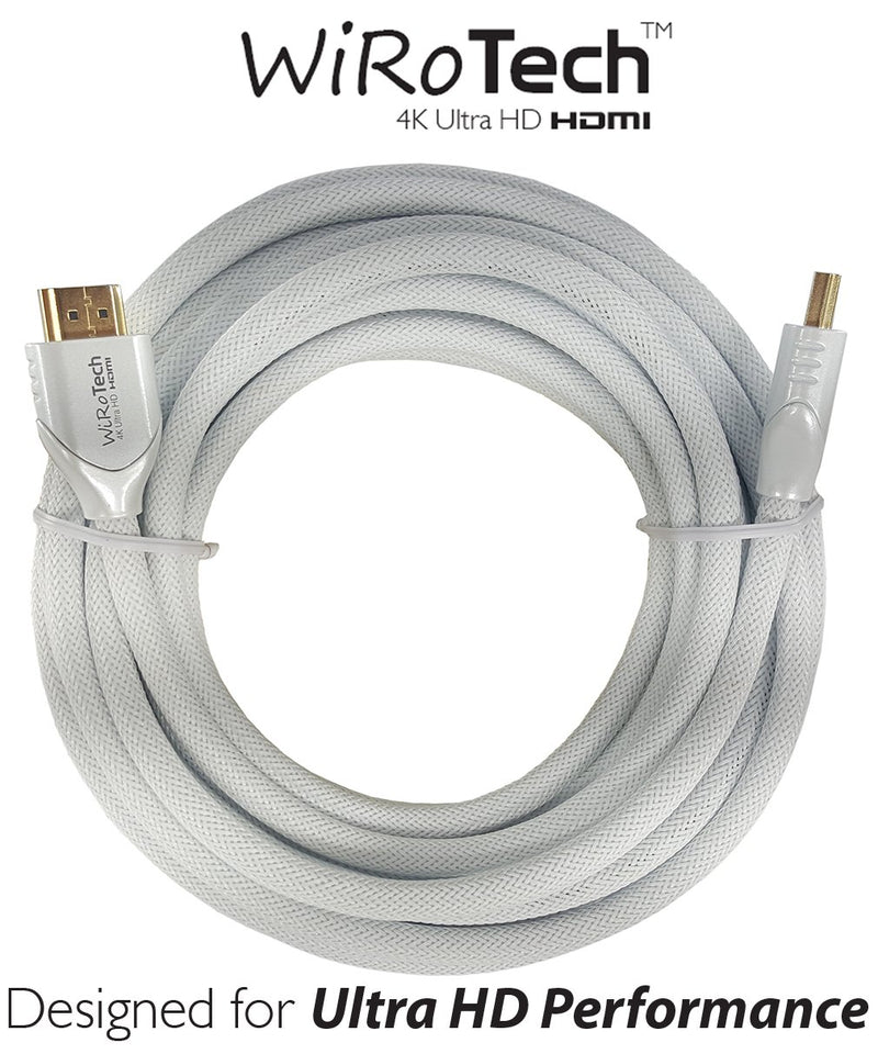 WiRoTech HDMI Cable 4K Ultra HD with Braided Cable, HDMI 2.0 18Gbps, Supports 4K 60Hz, Chroma 4 4 4, Dolby Vision, HDR10, ARC, HDCP2.2 (25 Feet, White) 25 Feet