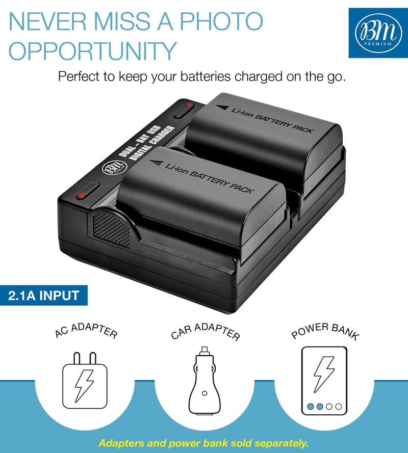 [AUSTRALIA] - BM 2-Pack of LP-E6N Batteries and Dual Battery Charger for Canon EOS R, EOS R5, EOS 90D, EOS 60D, EOS 70D, EOS 80D, EOS 5D II, 5D III, 5D IV, EOS 6D, EOS 6D II, EOS 7D, EOS 7D II, XC10, XC15 Cameras 