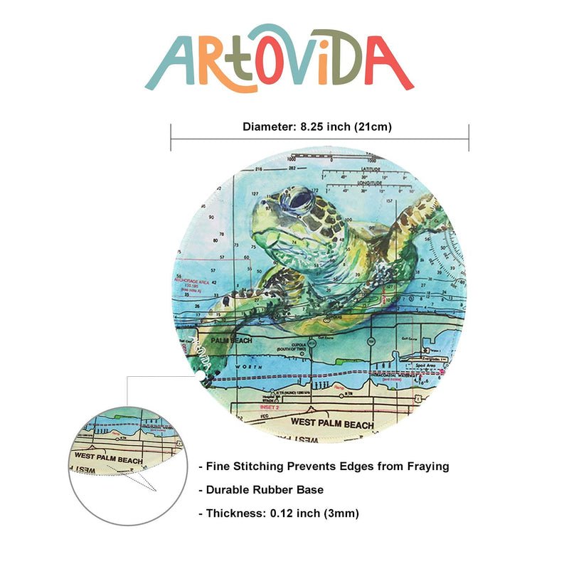 ARTOVIDA Artists Collective Round Mouse Pad, Loggerhead Sea Turtle by Carly Mejeur (USA) | Non-Slip Rubber Base Neoprene Mousepad for Office Computer and Gaming Mejeur - Loggerhead Sea Turtle-Mouse