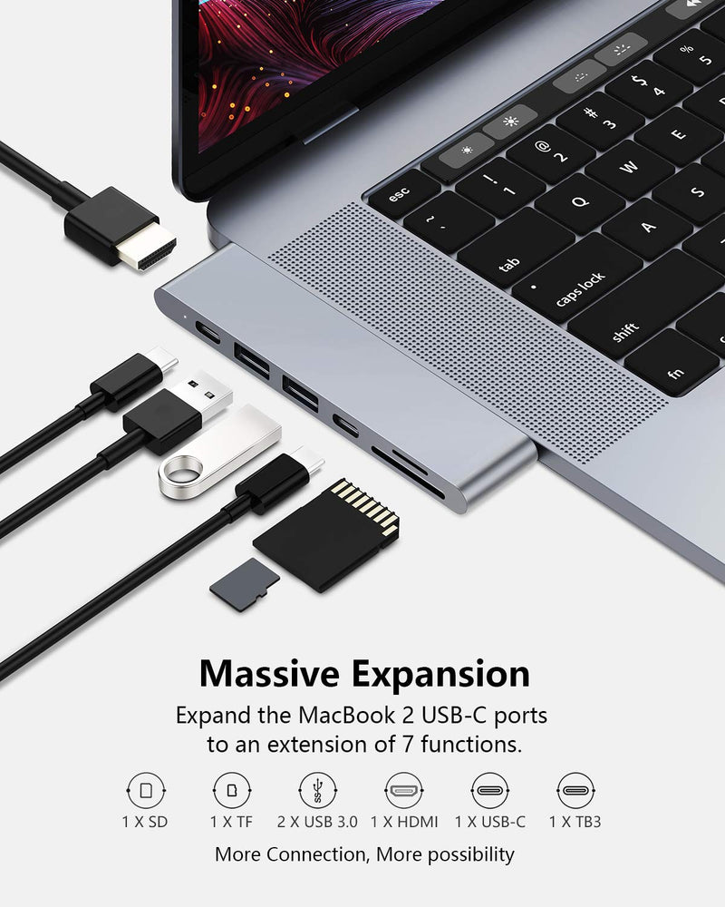 Purgo USB C Hub Adapter for MacBook Pro M1 2020 and MacBook Air M1 2020, with HDMI, 100W PD, TB 3, 2 USB 3.0 and SD/Micro Card Readers – Space Grey (PG-TC401)