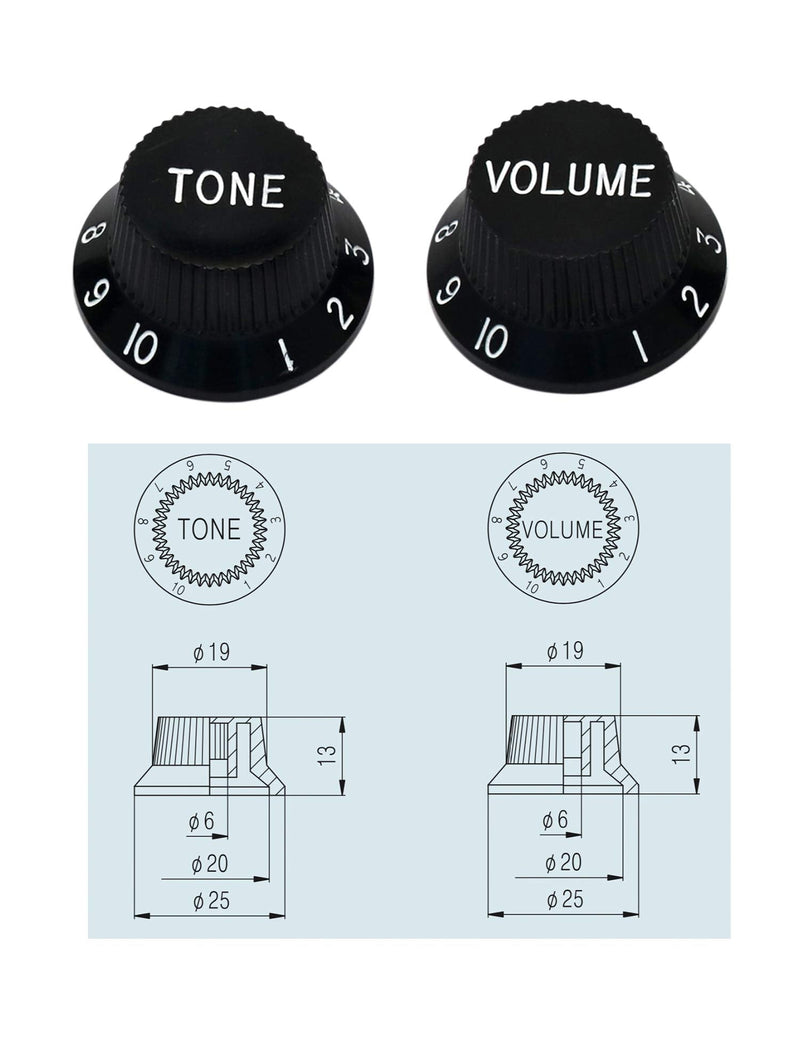 [AUSTRALIA] - Metallor Speed Control Knobs 1 Volume 2 Tone Fits Metric Pots Knobs Compatible with Fender Strat Stratocaster Style Electric Guitar Parts. (Black) Black 