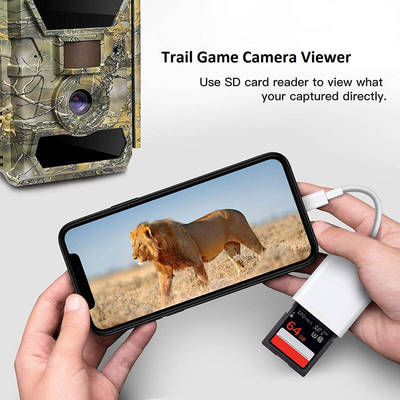 Lightning to SD Card Camera Reader for iPhone iPad, Apple MFi Certified Veetone Dual Card Slot Micro SD/SD Memory Card Reader Adapter, Trail Game Camera Viewer, Plug and Play No App Required