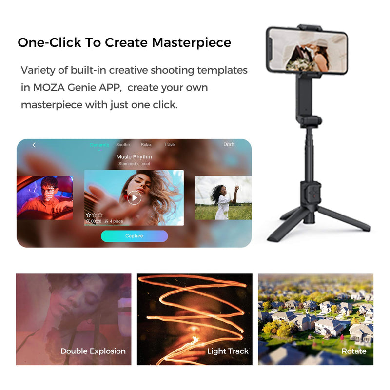 MOZA Nano SE Selfie Stick Gimbal, Extendable Smartphone Gimbal with Bluetooth Remote for Vlogging YouTube Travel Shooting, Time-Lapse & Slow Motion Mode - Black