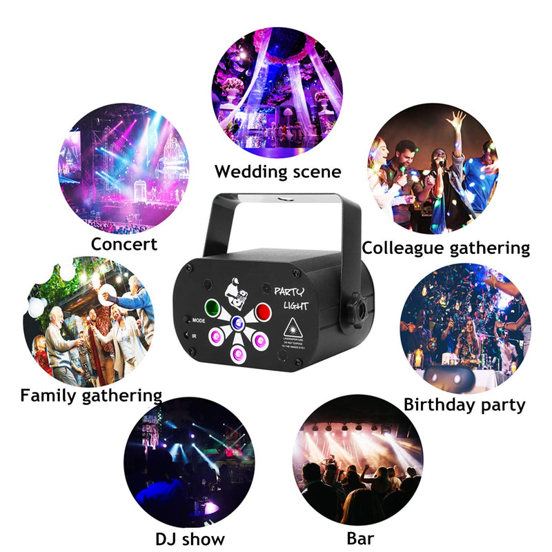 Laser Stage Lights, 6 Lens DJ Disco Party Light, Sound Activated RGB Led Projector, Flash Strobe Light With Remote Control for Christmas Halloween Decorations Birthday Wedding KTV Bar (Black) Black