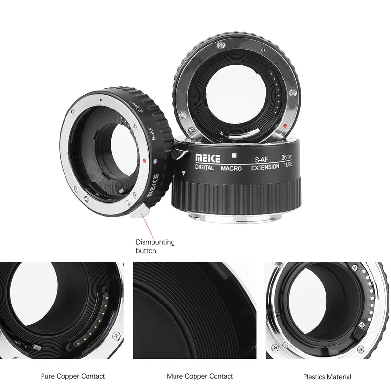 MEIKE MK-S-AF1-A Metal(Bayonet metarial) Auto Focus Macro Extension Tube Adapter Ring 13mm 20mm 36mm for Sony A-Mount DSLR Cameras