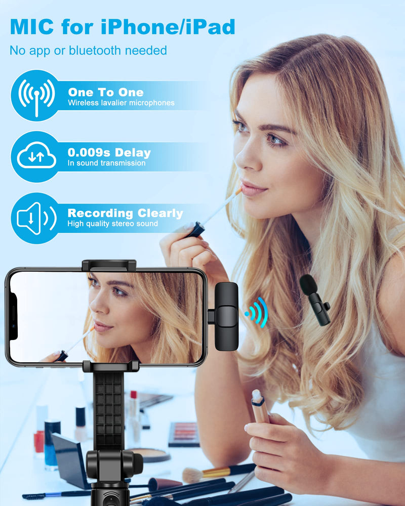[AUSTRALIA] - ponovo Wireless Lavalier Microphone Compatible with iPhone, Lapel Clip-on Mic for Phone Video Recording TikTok YouTube Live Stream Vlog(NO App/Bluetooth Needed) 