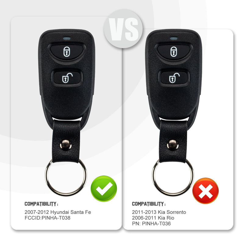 USAKeys New Keyless Entry Replacement for 2007/2008/2009/2010/2011/2012 Hyundai Santa Fe with FCCID: PINHA-T038 (Single) SINGLE
