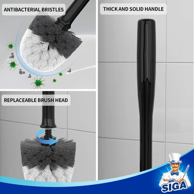 MR.SIGA Toilet Bowl Brush and Holder, Premium Quality, with Solid Handle and Durable Bristles for Bathroom Cleaning, Black, 1 Pack