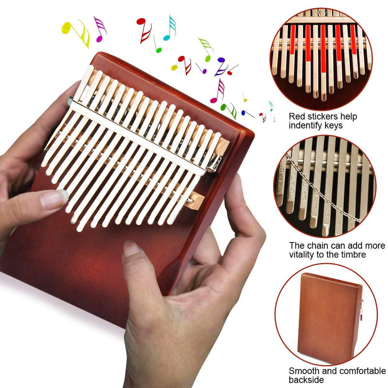 Kalimba Thumb Piano 17 Keys Brown Board-type, Portable Solid Wood Finger Piano with Tuning Chain Study Instruction and Tune Hammer Newly Design Gifts for Kids and Adults Beginners