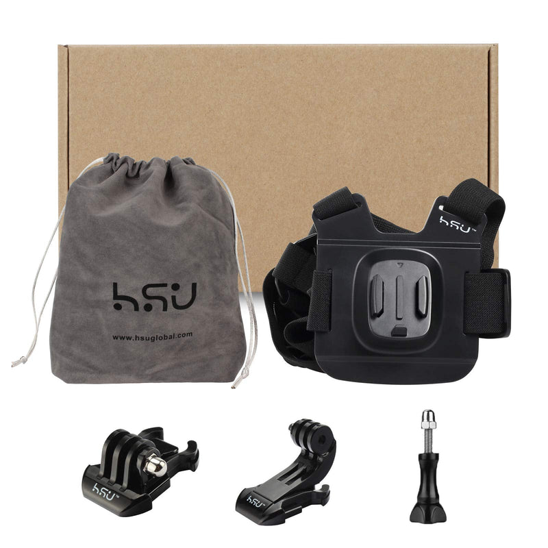 HSU Chest Mount Harness Chesty Strap Compatible with All GoPro Cameras, Sports Cameras Body Strap with J Hook and Quick Release Buckle Clip Mount