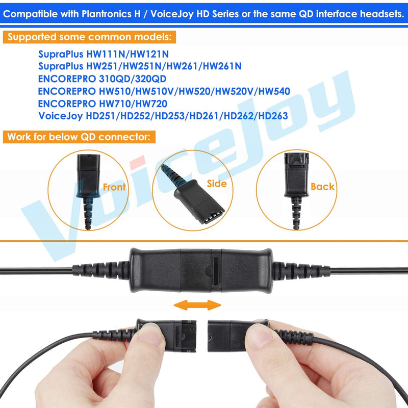 Headset QD (Quick Disconnect),Compatible with Plantronics Headset.QD Cable with Single 3.5mm Plug for Smartphones Mobile Phones,Laptop etc