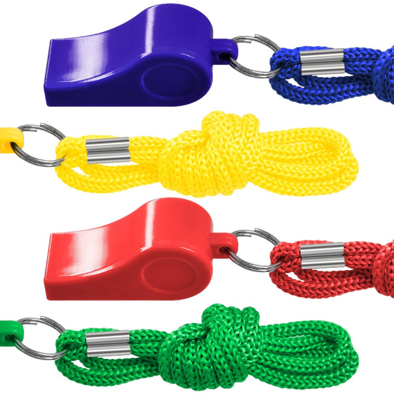 FineGood 8 Packs Coaches Referee Whistles with Lanyards, Colorful Plastic and Stainless Steel Football Whistles for Sports Lifeguards Survival Emergency Training