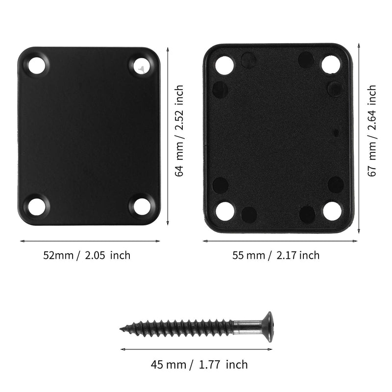 Randon 2 Pcs Metal Guitar Neck Plate Standard 4 Holes with Screws 64 x 51mm Compatible with Strat Tele Style Electric Guitar Jazz Bass Parts Replacement (Black) Black