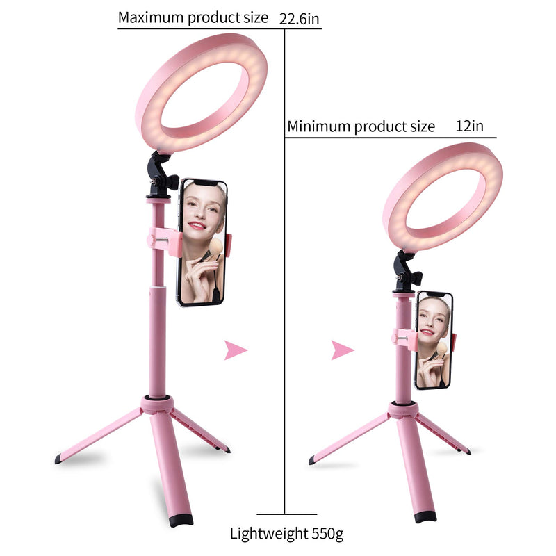 LED Ring Light, 6" Selfie Ring Light with Adjustable Tripod Stand and Phone Holder, Dimmable Led Camera Ringlight for Live Stream/Make Up/YouTube