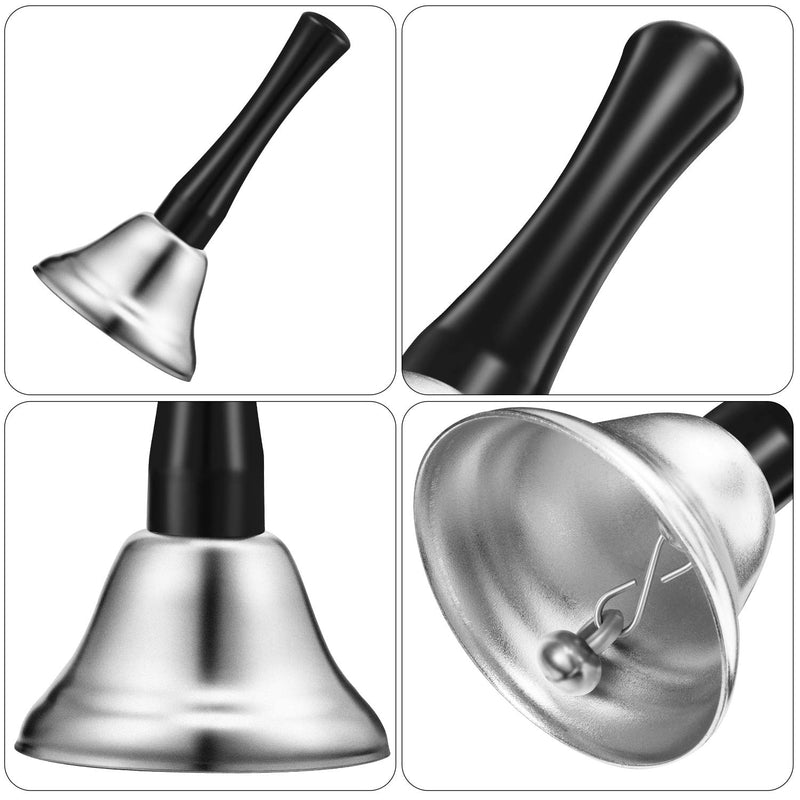 12 Pieces Metal Hand Bells Call Bell Service Hand Bells Black Wooden Handle Handbells Metal Handbells Musical Percussion for Schools (Silver) Silver