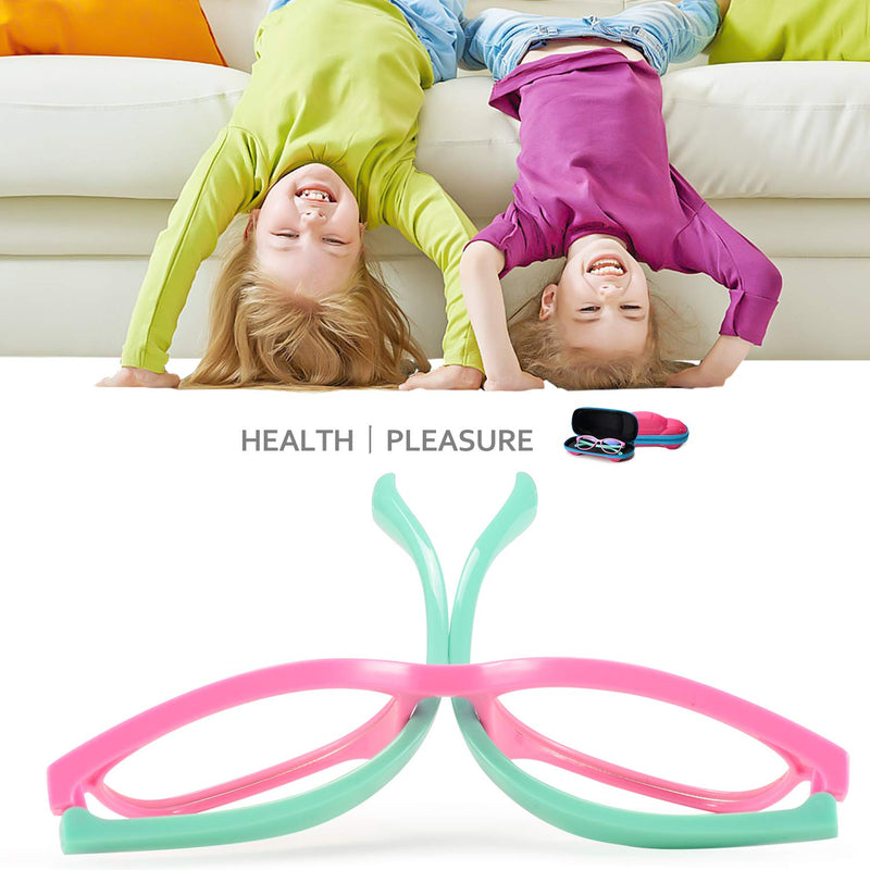 Kids Blue Light Glasses with Cute Car Case, UV400 Protection, Anti Blue Ray Computer Game Glasses Pink/ Green