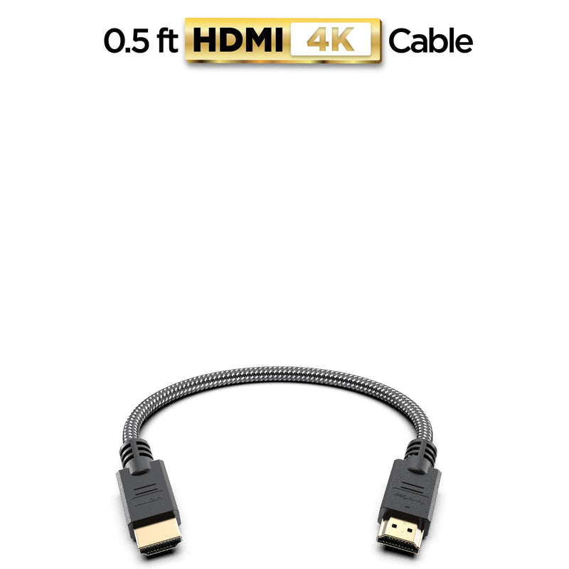 PowerBear 4K HDMI Cable 0.5 ft (6 inch) High Speed, Braided Nylon & Gold Connectors, 4K @ 60Hz, Ultra HD, 2K, 1080P, ARC & CL3 Rated | For Laptop, Monitor, PS5, PS4, Xbox One, Fire TV, Apple TV & More 1
