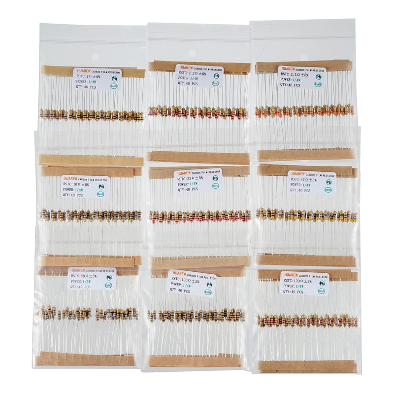 HUAREW 25 Values Single Resistor Kit with 1000 Pcs 1 Ohm-1M Ohm 1/4 W 5% Carbon Film Resistors Assortment Kit for DIY Projects and Experiments
