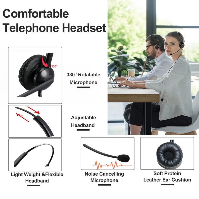 EMAIKER Telephone Headset 2.5mm for Office Call Center with Noise Cancelling Mic and 2.5 mm Jack for Cisco Polycom Panasonic Desk Phone Stereo 500DQD2.5/3.5mm
