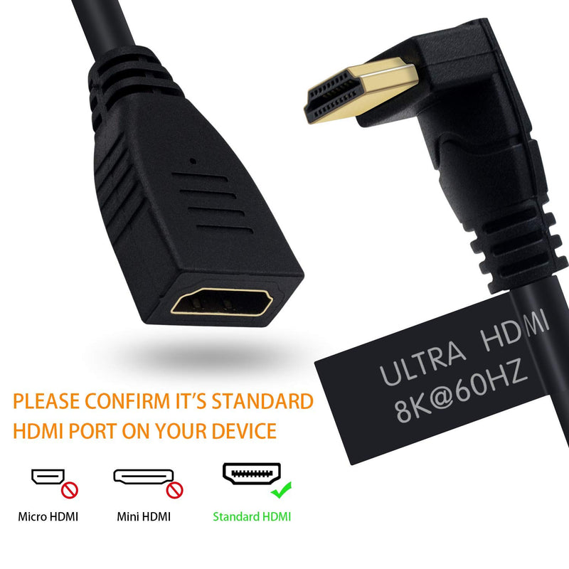 Poyiccot 8K HDMI Extension Cable, HDMI 2.1 Cable 90 Degree Down Angle HDMI Male to Female 8K HDMI 2.1 Cable 48Gbps High Speed 8K 60Hz, 4K 120Hz, 3D Ultra HDR HDMI Extension Cable, 2feet(M/F Down) Down Angle 8K HDMI 2.1 Cable