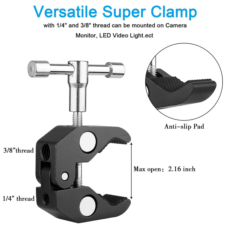 Magic Arm Camera Clamp,ChromLives Adjustable 11" Articulating Arm Camera Mount with Super Clamp W/ 1/4" and 3/8" Thread for DSLR Camera Rig/LCD Monitor/LED Lights/Flash Light Magic Arm Camera Clamp