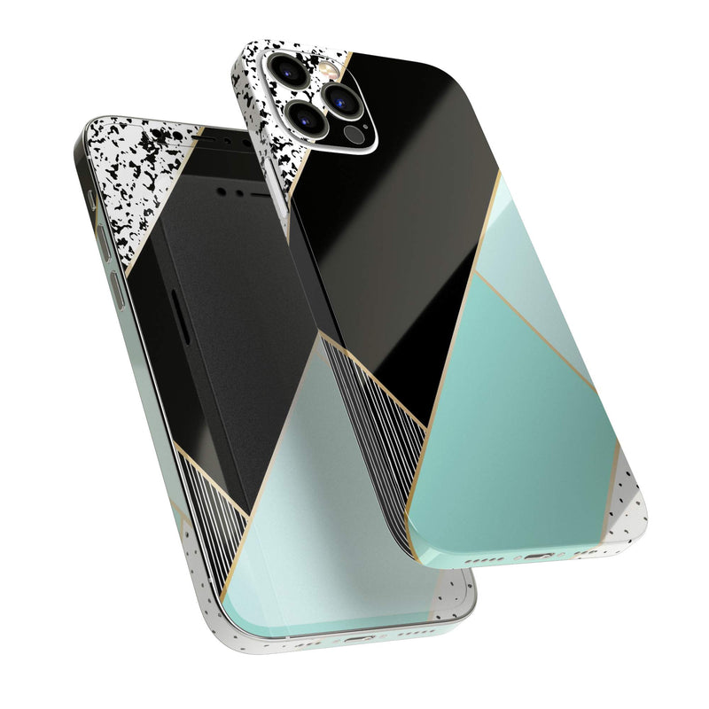 Design SkinZ Minimalistic Mint and Gold Striped V1 - Full Body Skin Decal Wrap Kit Compatible with The Apple iPhone 12 Pro Max (Full-Body, Screen Trim & Back Glass Skin)