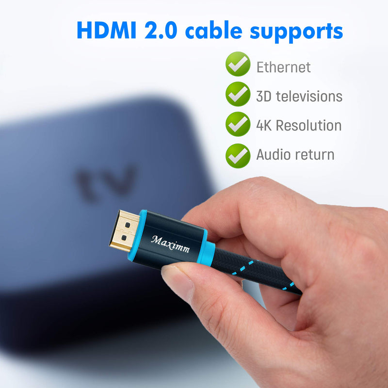 Maximm HDMI Cable 4K 30 Foot High Speed 18Gbps 2.0 Cables HDMI 2.0 Cable 4K@60Hz HDR, 3D, 2160P, 1080P, Ethernet, HDCP 2.2, ARC Braided HDMI Cord 30Ft, 30 Feet 1 Pack