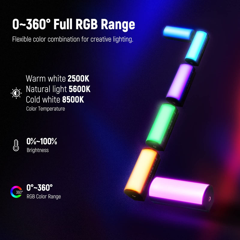 NEEWER Magnetic Handheld Light Wand, 360° Full RGB Mini LED Video Light Stick with 2500mAh Rechargeable Battery, 2500-8500K Dimmable Camera Tube Light for Photography TikTok YouTube Vlog, TL96RGB