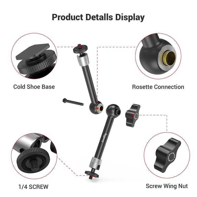 SMALLRIG Articulating Rosette Arm Max 11'' Long with Cold Shoe Mount & Standard 1/4"-20 Threaded Screw Adapter - 1498 11 inches