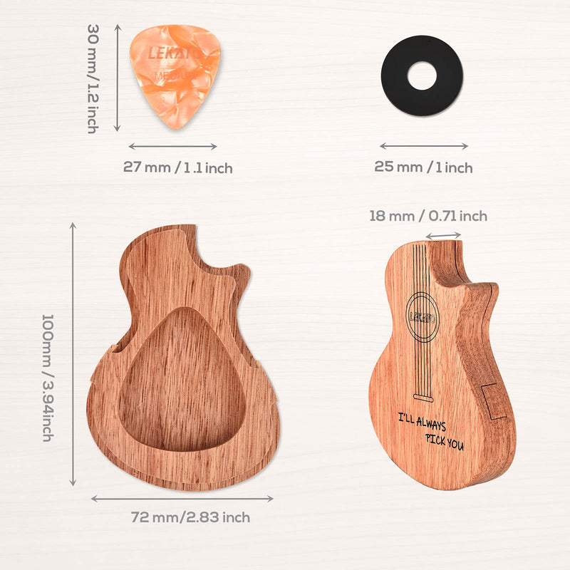LEKATO Guitar Pick Holder Case Wooden Box with 12 Pcs Guitar Picks Includes Thin, Medium & Heavy Gauges A