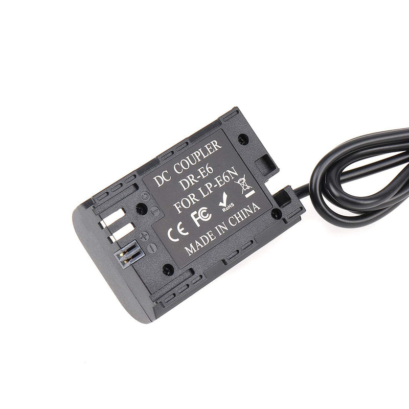 FocusFoto LP-E6 Full Decoded Dummy Battery DR-E6 DC Coupler + USB Power Supply Adapter Cable for Canon EOS 5D Mark IV III II 5DS R, R5, R6, 6D, 6D II, 7D, 7D II, 60D 60Da 70D 80D 90D Camera